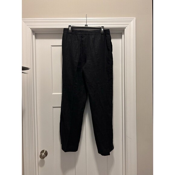 Jones New York Black 100% Linen Pants Size Medium Wide Leg Elastic Waist Pockets - Picture 1 of 6